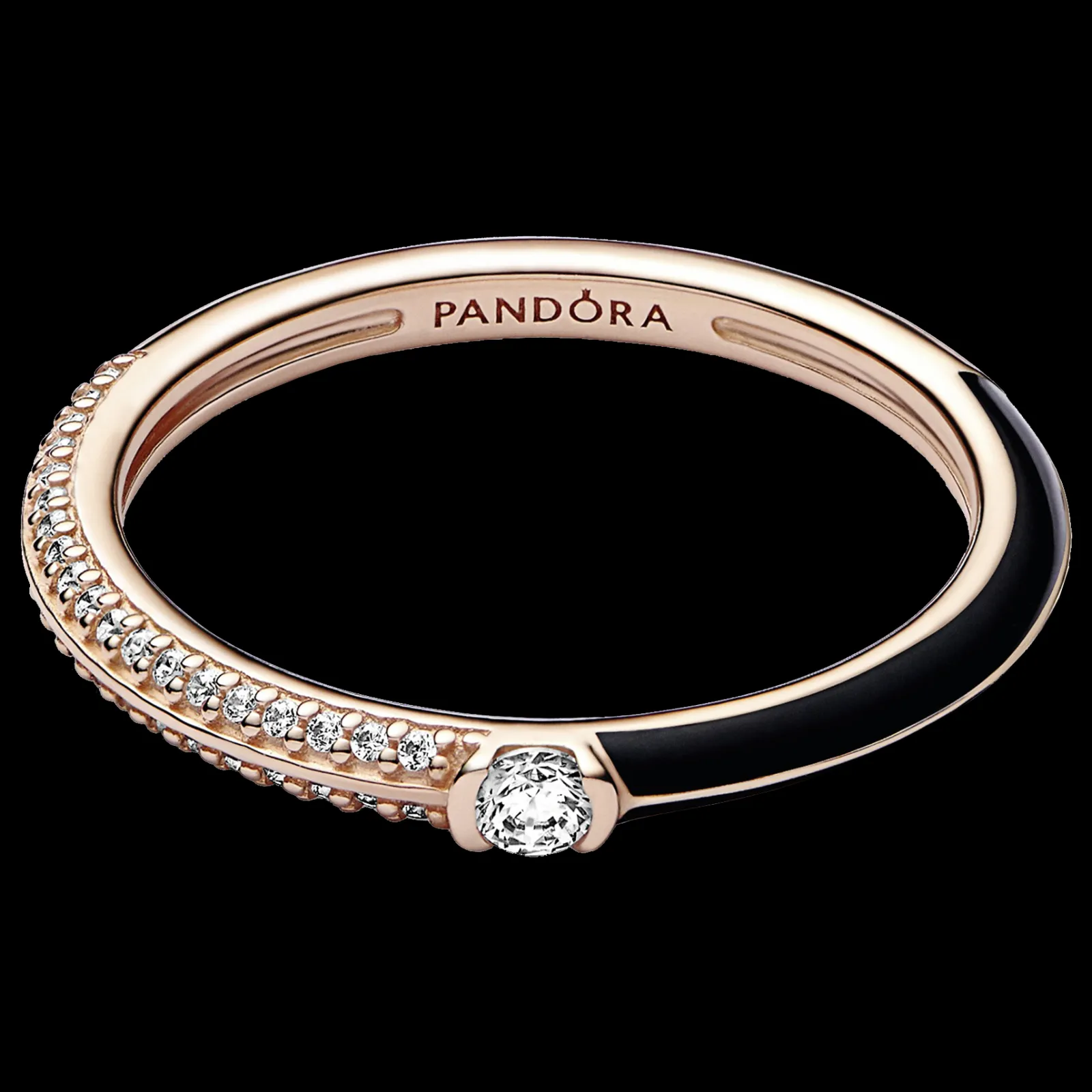 Anel Dourado E Preto Com Zirconias-Pandora Best
