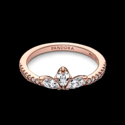 Anel Rosa Folha Com Zirconias-Pandora Cheap