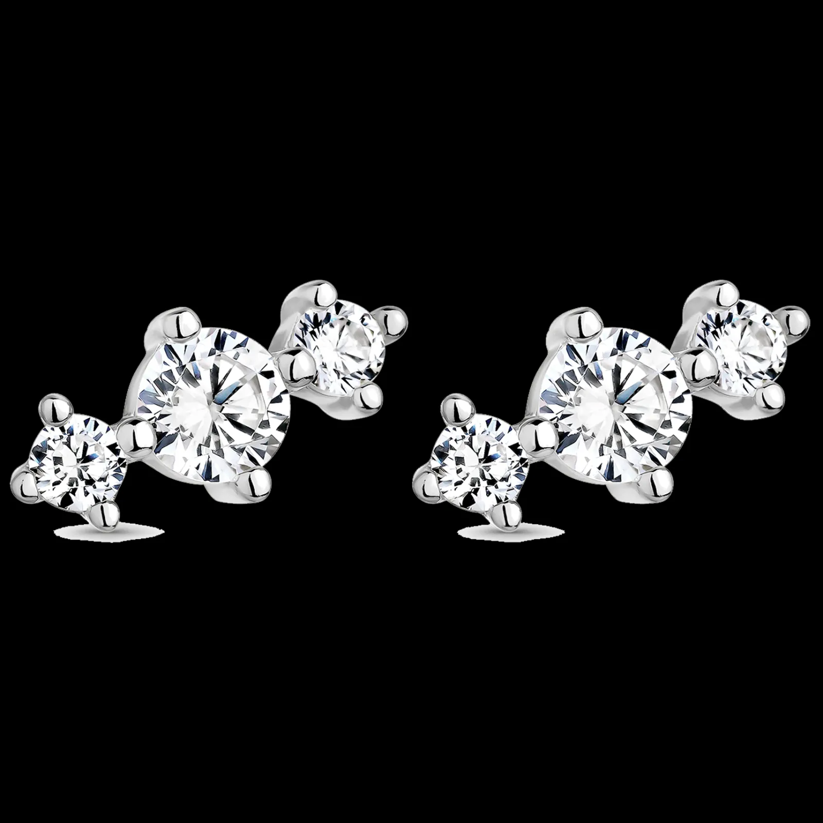 Brincos Alba 3 Pedras Prateados-Itemporality Discount
