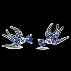 Brincos Andorinhas Com Cristal Azul-Pandora Fashion
