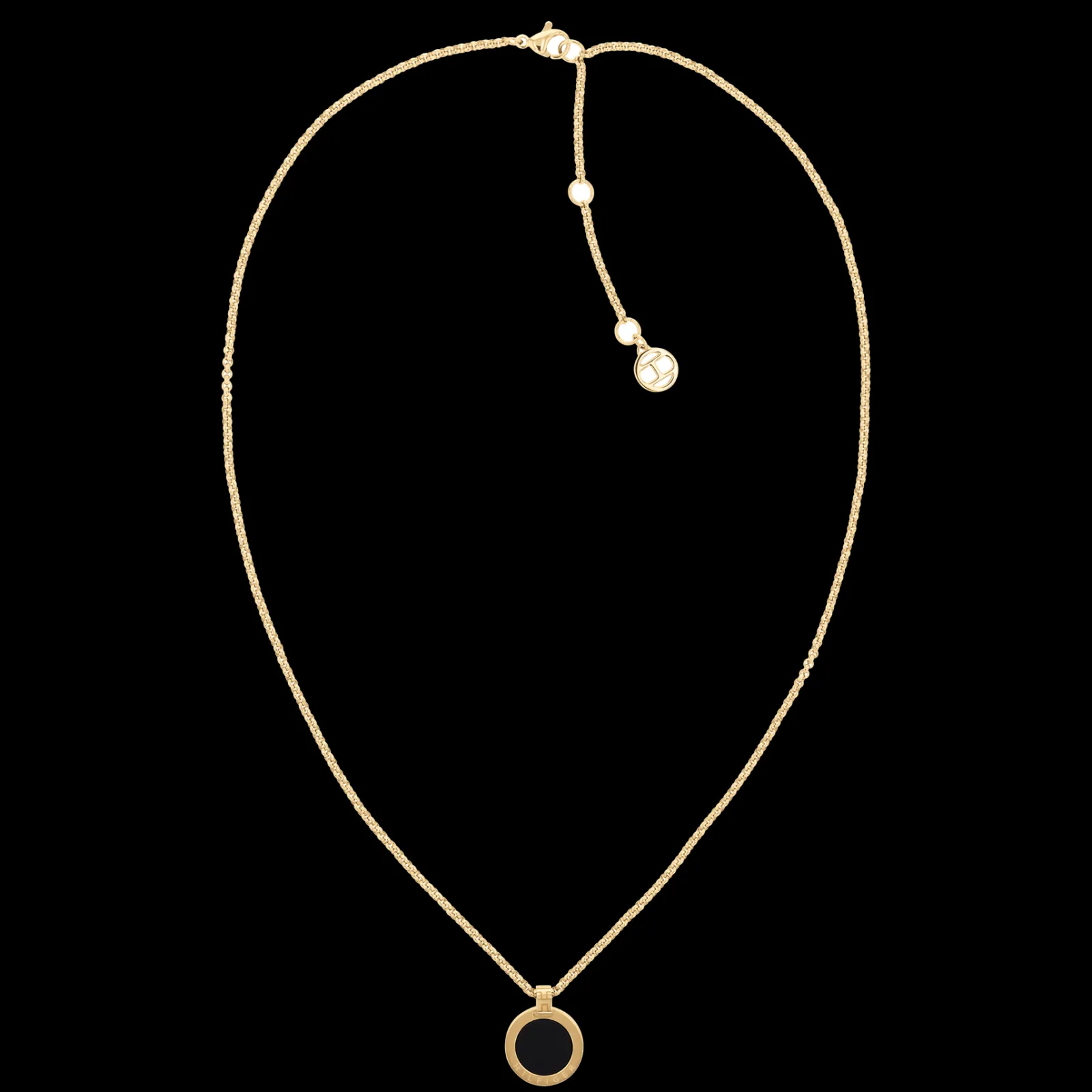 Colar Aco Dourado Pendente Onix-Tommy Hilfiger Jewelry New