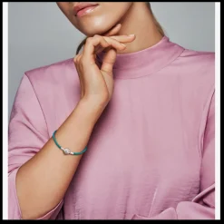 Pulseira Couro Turquesa Com Fecho Concha-Pandora Store