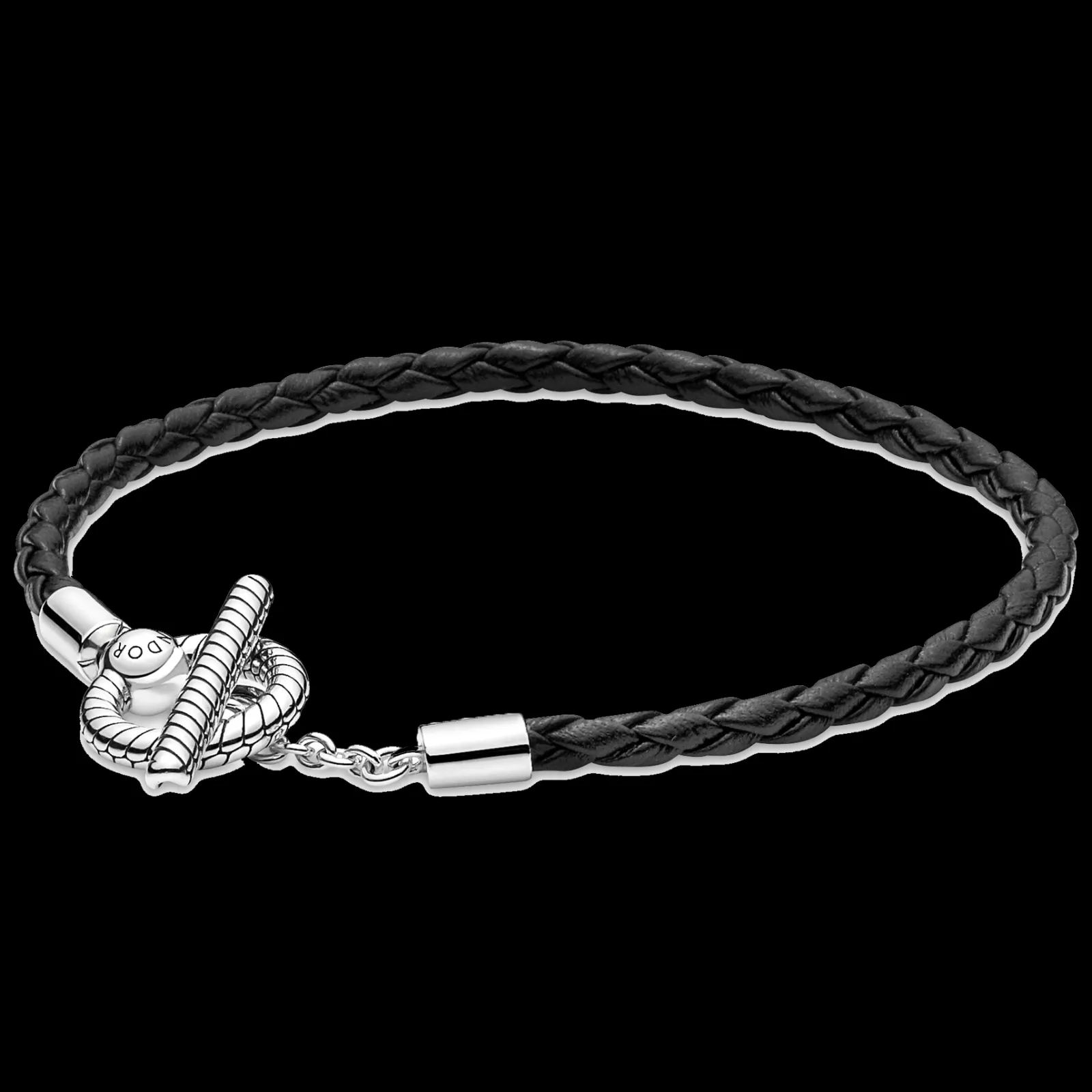 Pulseira De Prata Com Couro Preto S2-Pandora Cheap