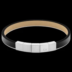 Pulseira Em Pele Preta E Aco-Calvin Klein Jewelry Outlet
