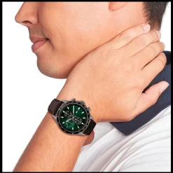 Relogio Aco Ip Cinzento Verde Pele Castanha-Tommy Hilfiger Watches Outlet