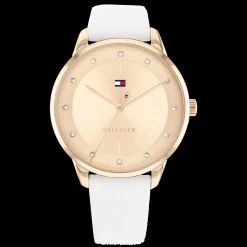 Relogio Aco Ip Dourado Com Cristais Pele Branca-Tommy Hilfiger Watches Store
