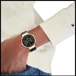 Relogio Aco Ip Dourado E Bracelete Malha Milanes-Tommy Hilfiger Watches New