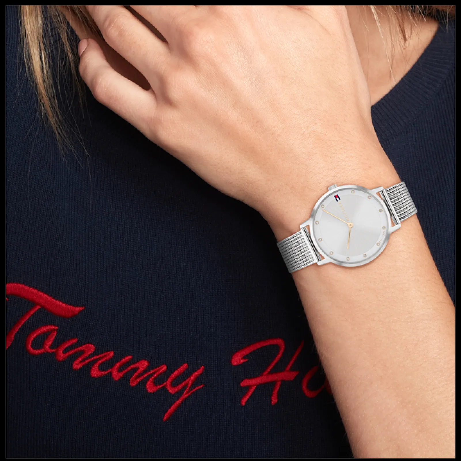 Relogio Aco Prateado, Cristais E Malha Milanesa-Tommy Hilfiger Watches Fashion