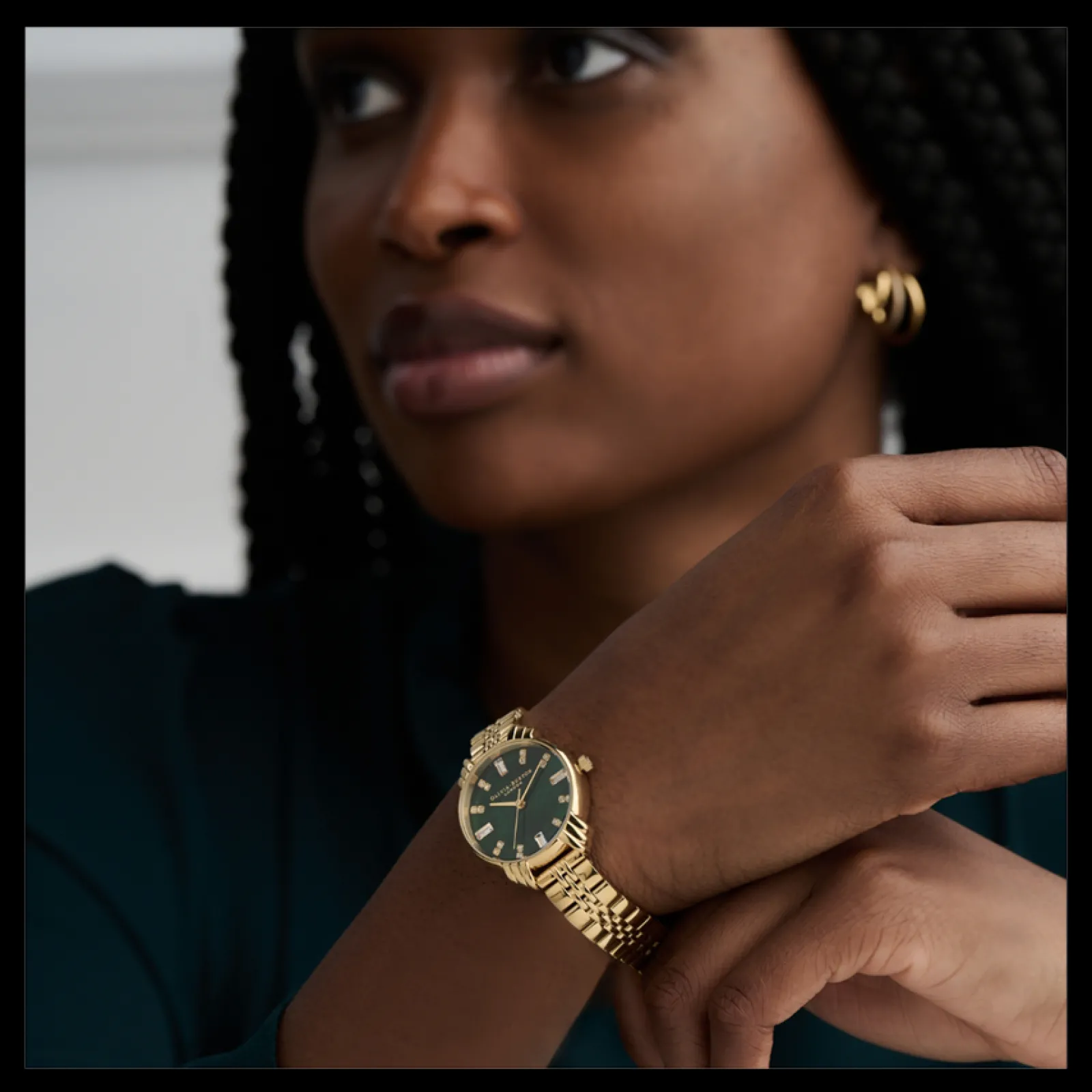 Relogio Art Deco Verde Esmeralda Aco Dourado-Olivia Burton Online