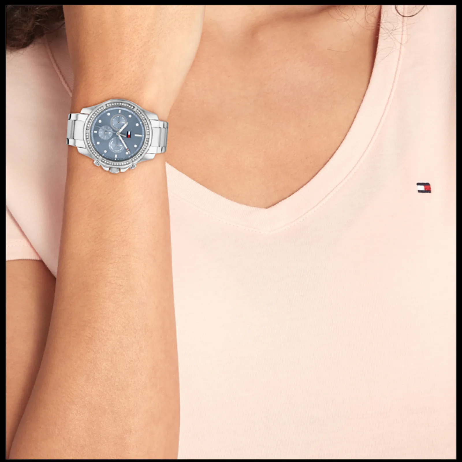 Relogio Azul Aco Prateado E Cristais-Tommy Hilfiger Watches Cheap
