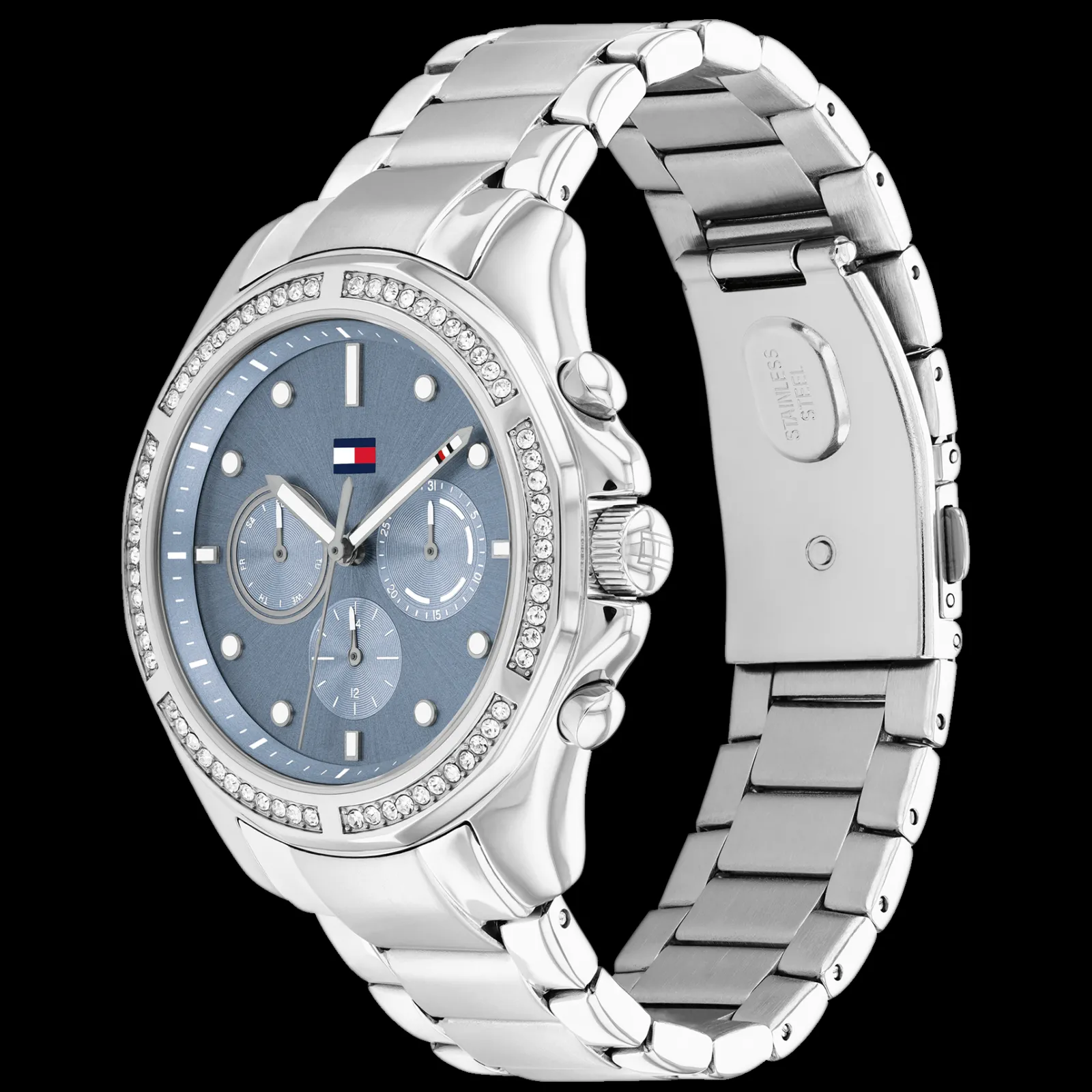Relogio Azul Aco Prateado E Cristais-Tommy Hilfiger Watches Cheap