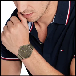Relogio Caqui Aco Pele Castanha-Tommy Hilfiger Watches New