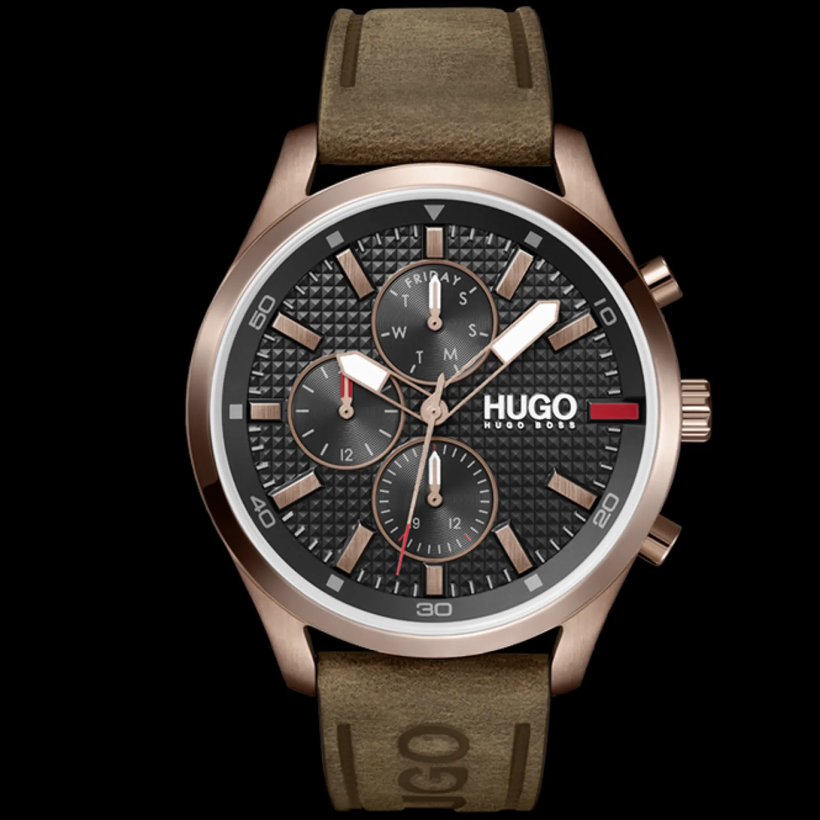 Relogio #Chase Aco Dourado Pele Castanha-Hugo Hot