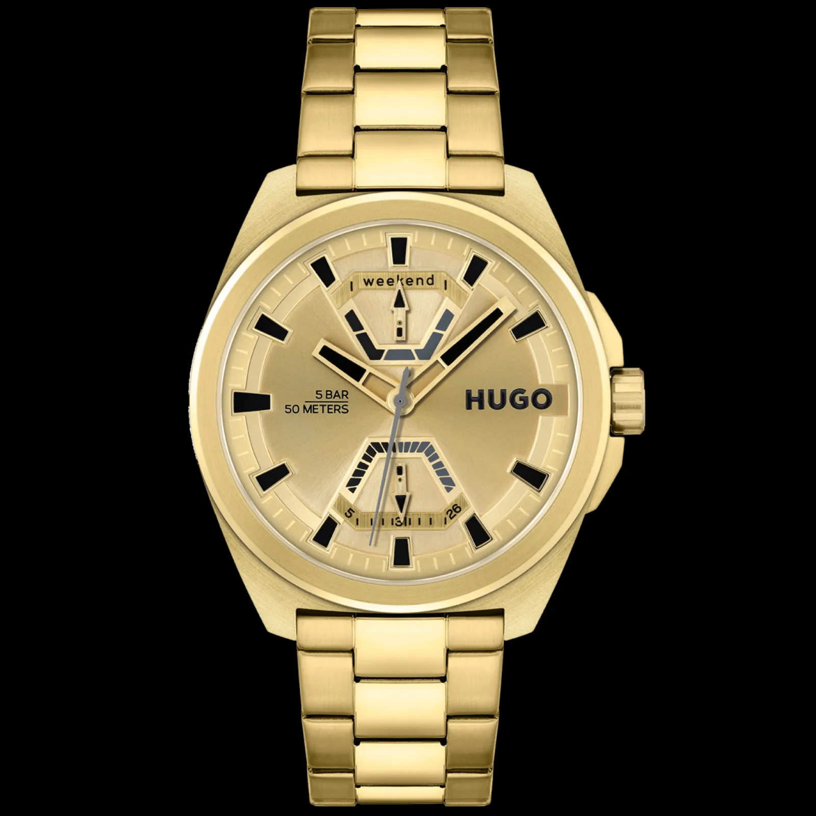 Relogio #Expose Aco E Ip Dourado-Hugo Best