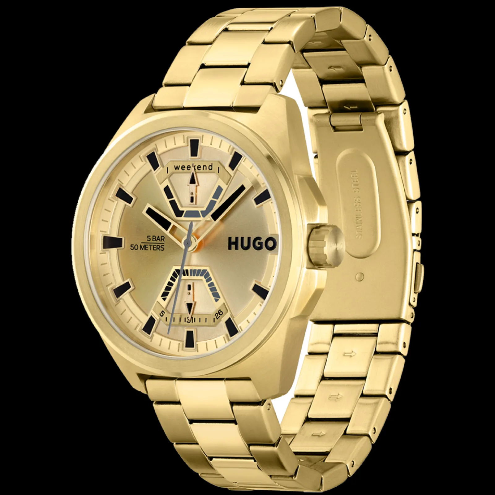 Relogio #Expose Aco E Ip Dourado-Hugo Best