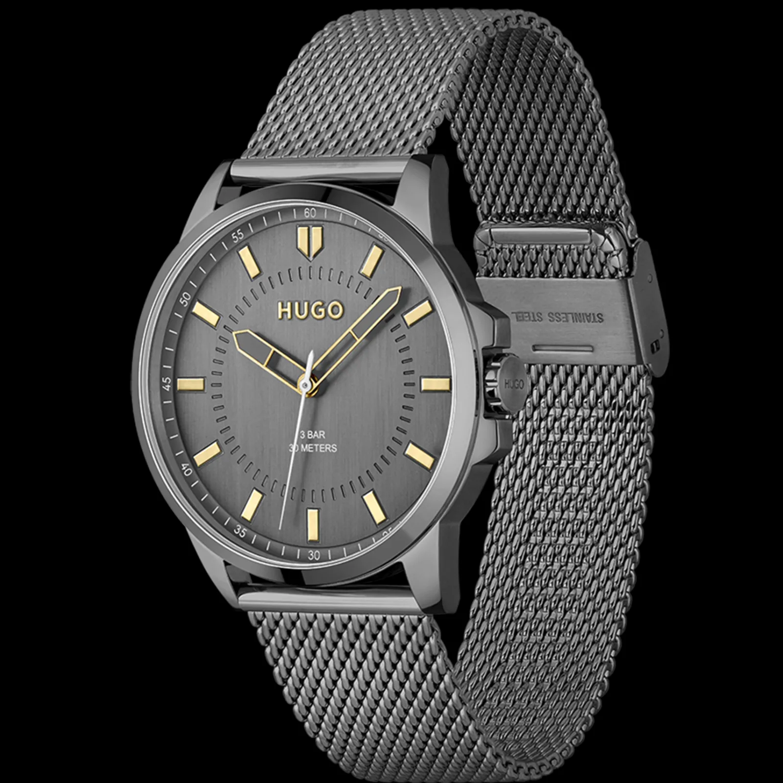 Relogio #First Cinzento Aco Malha Milanesa-Hugo New