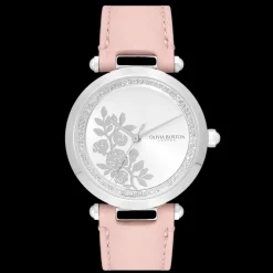 Relogio Floral T-Bar Aco E Cristais E Pele Rosa-Olivia Burton Fashion