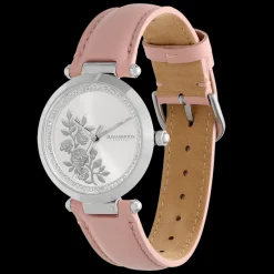 Relogio Floral T-Bar Aco E Cristais E Pele Rosa-Olivia Burton Fashion