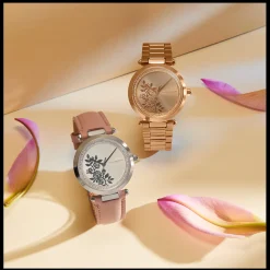 Relogio Floral T-Bar Aco E Cristais E Pele Rosa-Olivia Burton Fashion