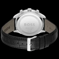 Relogio Gregor Cronografo Preto Aco E Pele Preta-Boss Watches Cheap