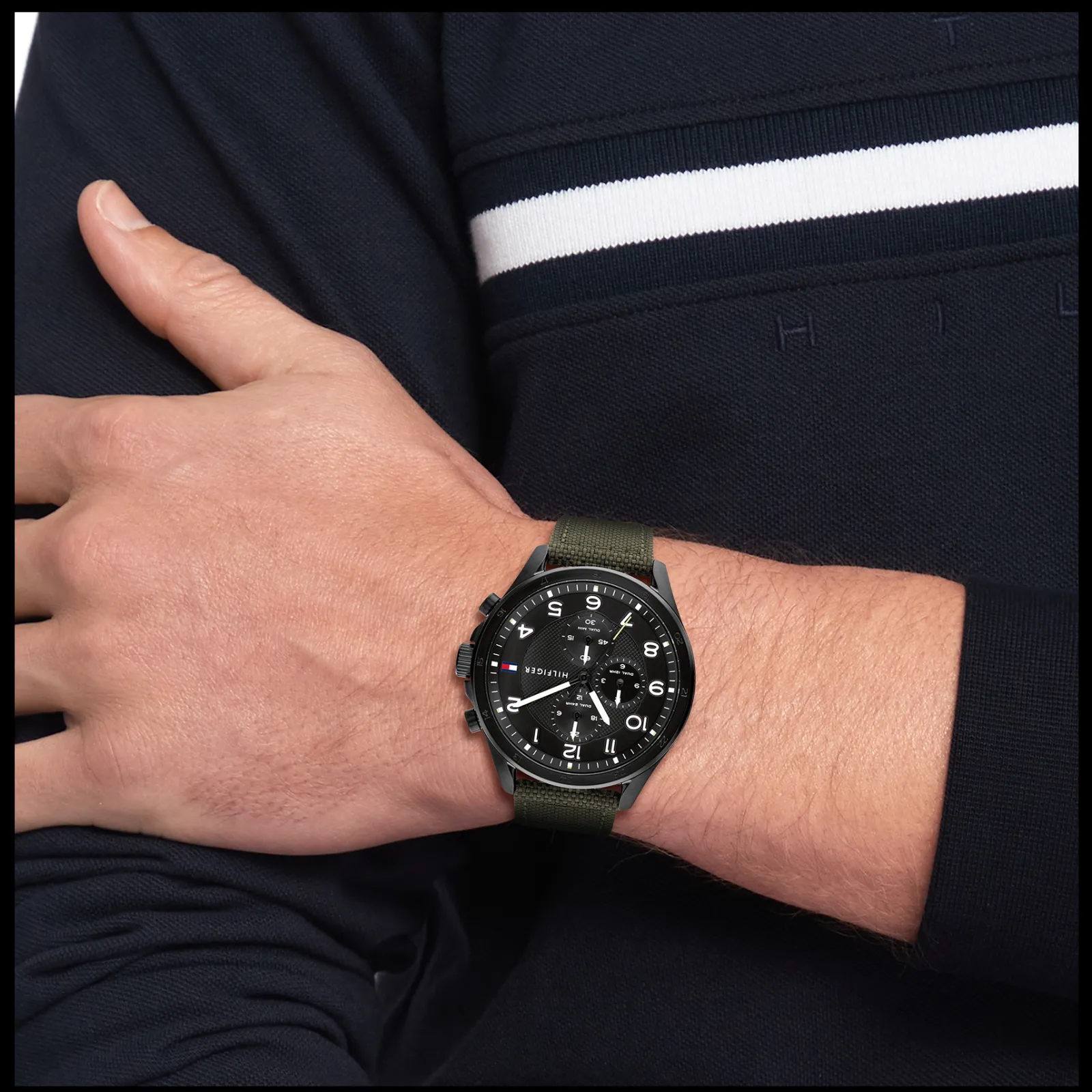 Relogio Preto Aco Ip Nylon Verde-Tommy Hilfiger Watches Discount