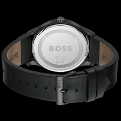 Relogio Reason Aco Ip Preto Pele Preta-Boss Watches Cheap