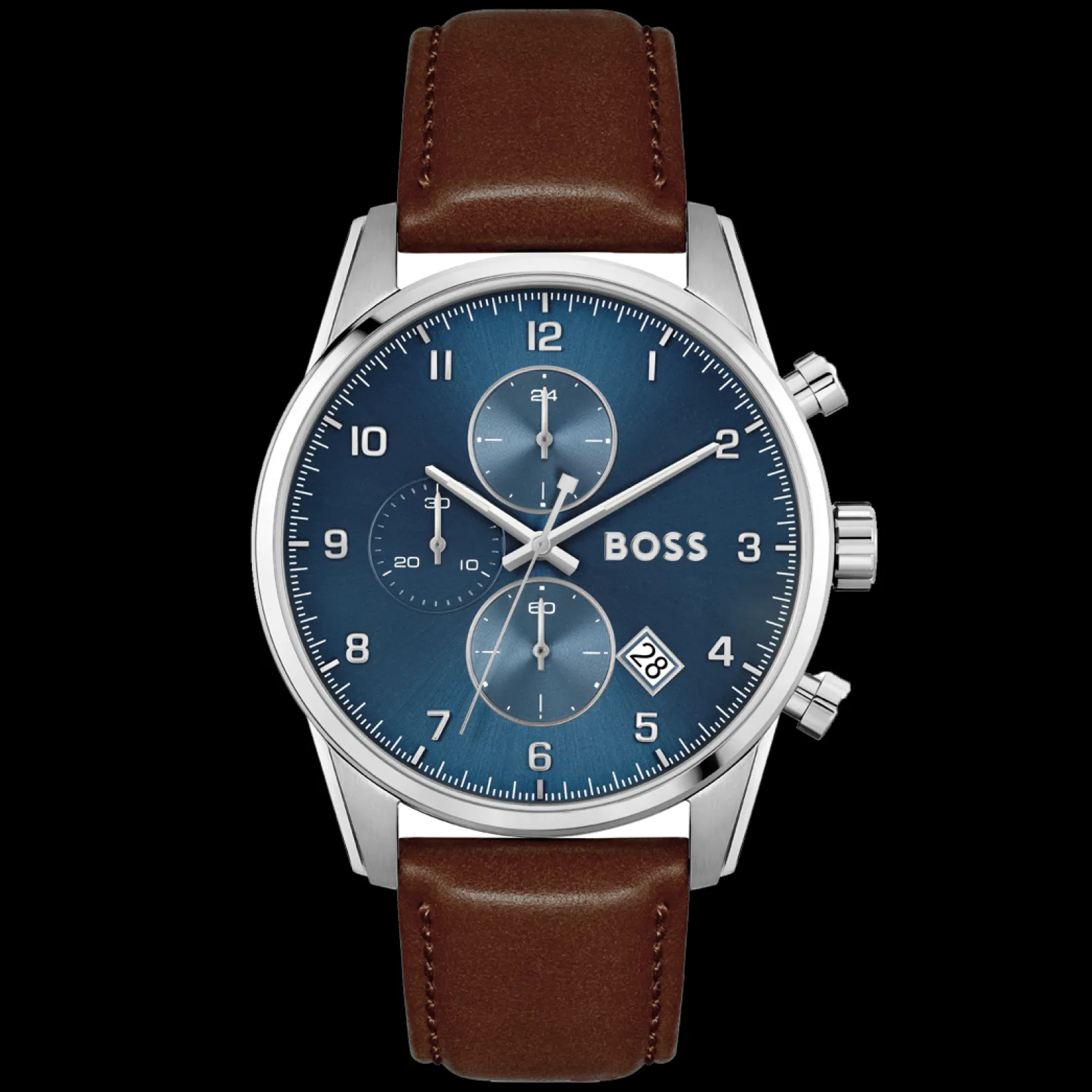 Relogio Skymaster Aco Azul Pele Castanha-Boss Watches New