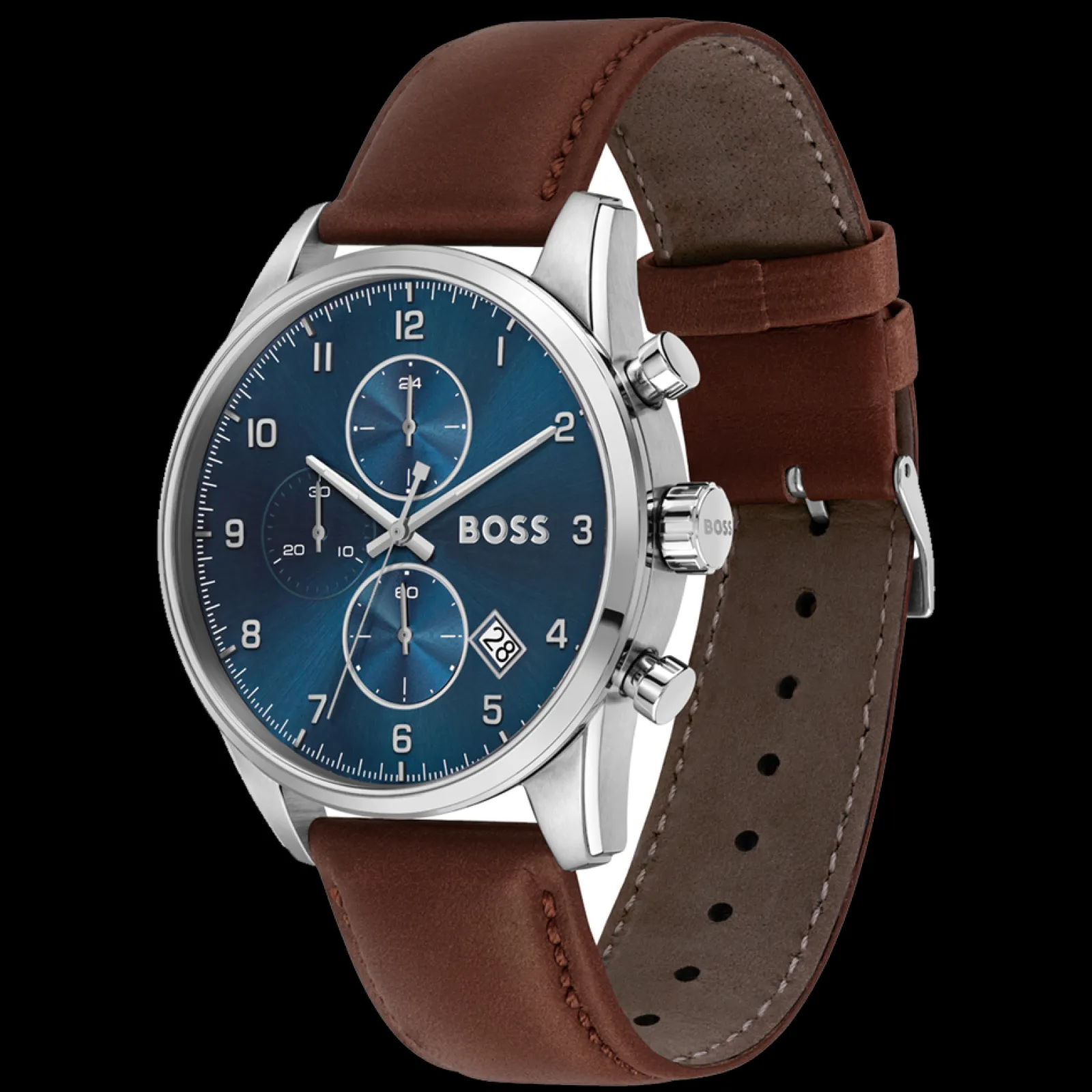 Relogio Skymaster Aco Azul Pele Castanha-Boss Watches New
