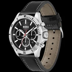 Relogio Troper Cronografo Aco E Pele Preta-Boss Watches Sale