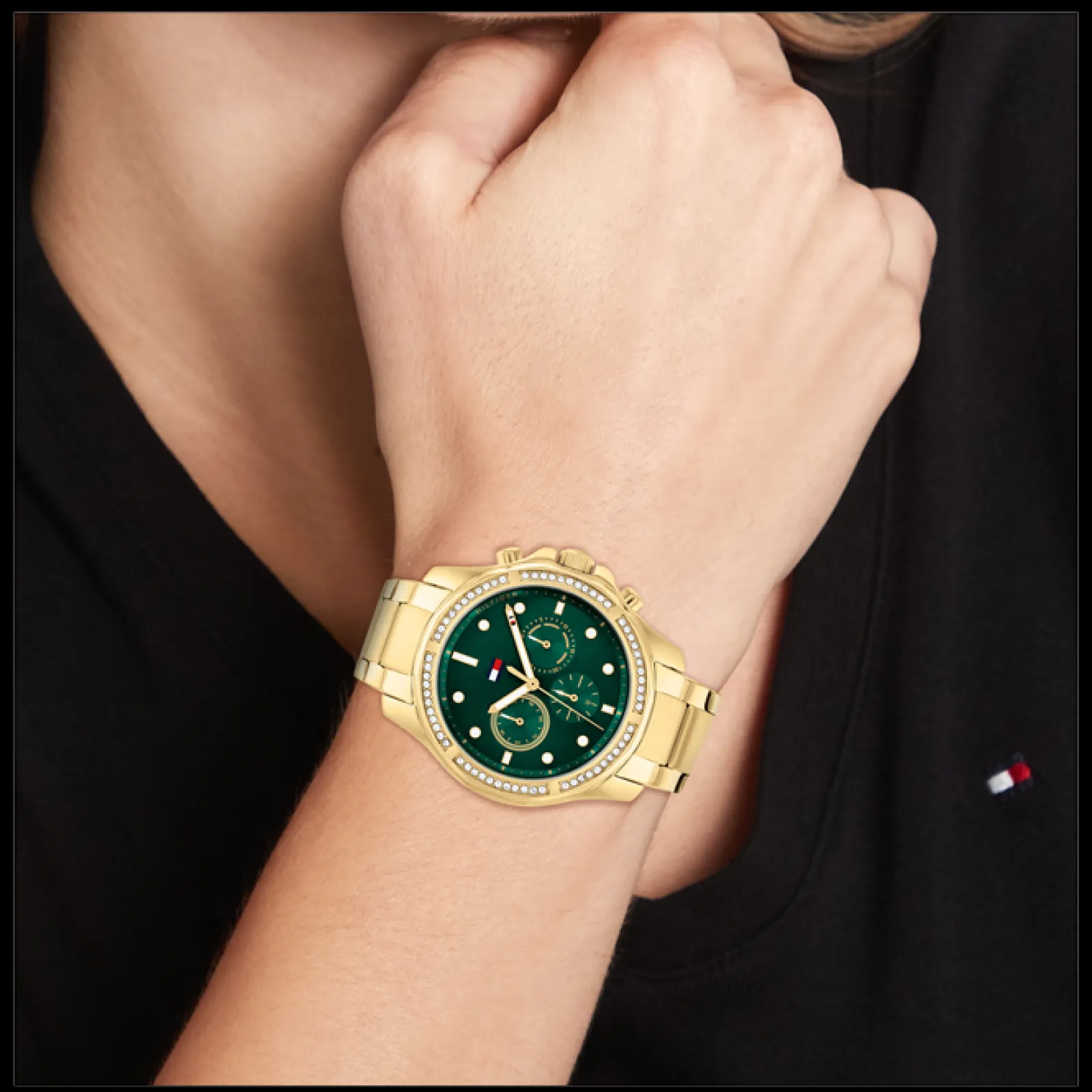 Relogio Verde Aco Ip Dourado E Cristais-Tommy Hilfiger Watches Online