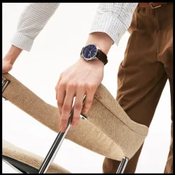 Relogio Vienna Aco Azul Pele Castanho-Lacoste Discount