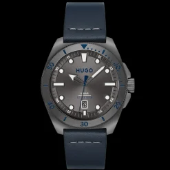 Relogio #Visit Aco Ip Cinzento E Pele Azul-Hugo Flash Sale