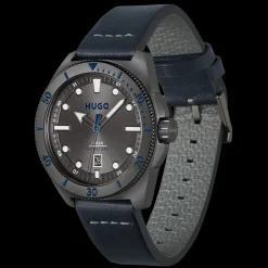Relogio #Visit Aco Ip Cinzento E Pele Azul-Hugo Flash Sale
