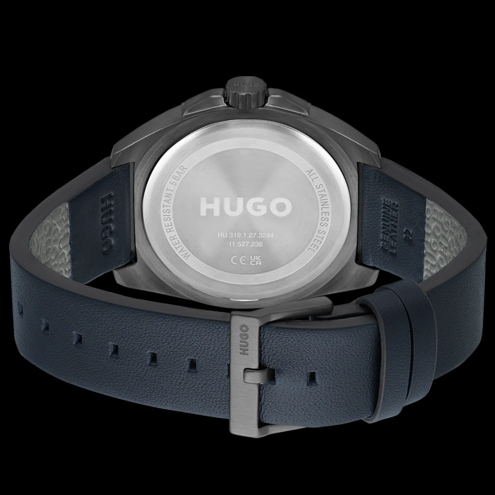 Relogio #Visit Aco Ip Cinzento E Pele Azul-Hugo Flash Sale