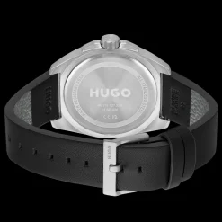Relogio #Visit Aco Ip E Pele Preta-Hugo Best Sale