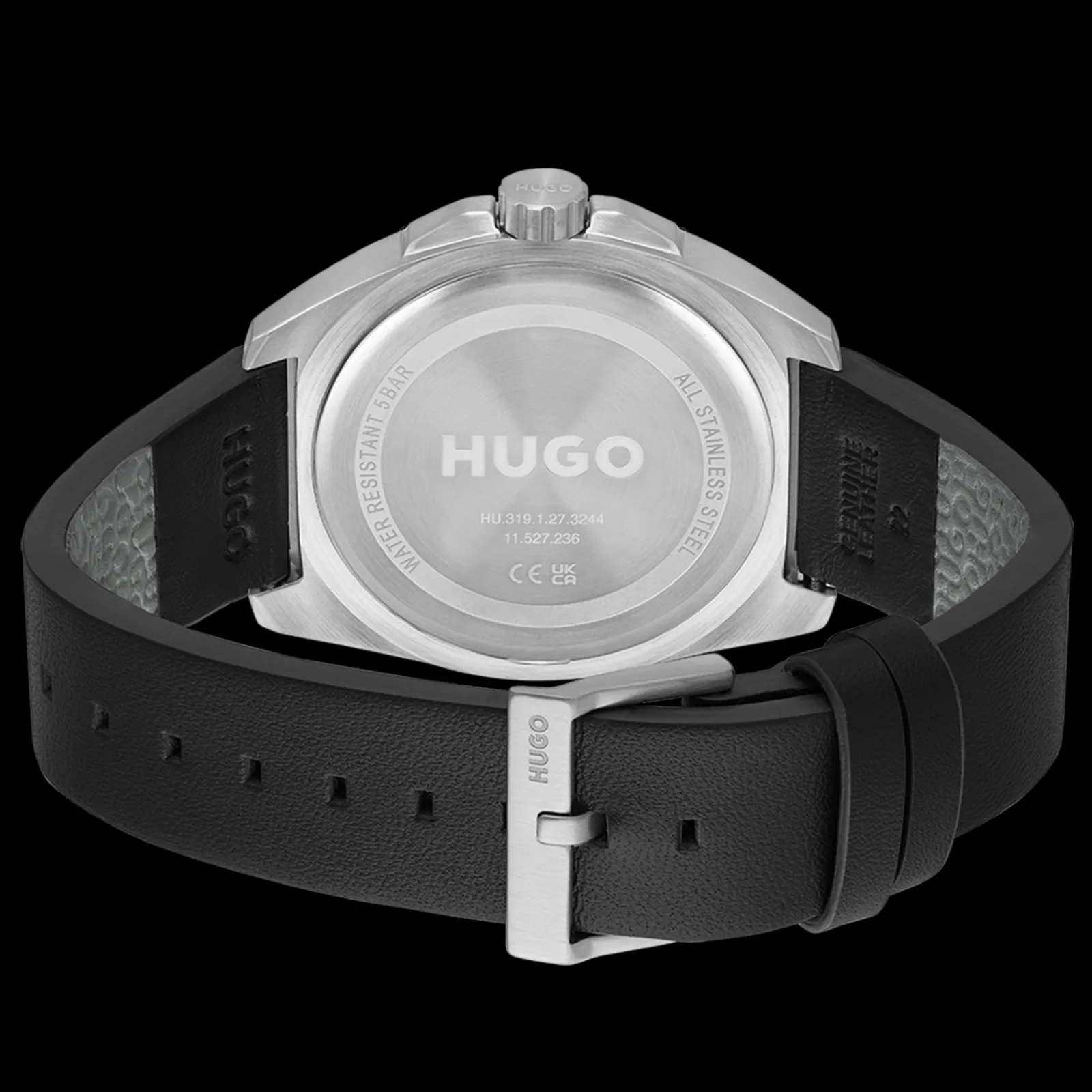 Relogio #Visit Aco Ip E Pele Preta-Hugo Best Sale