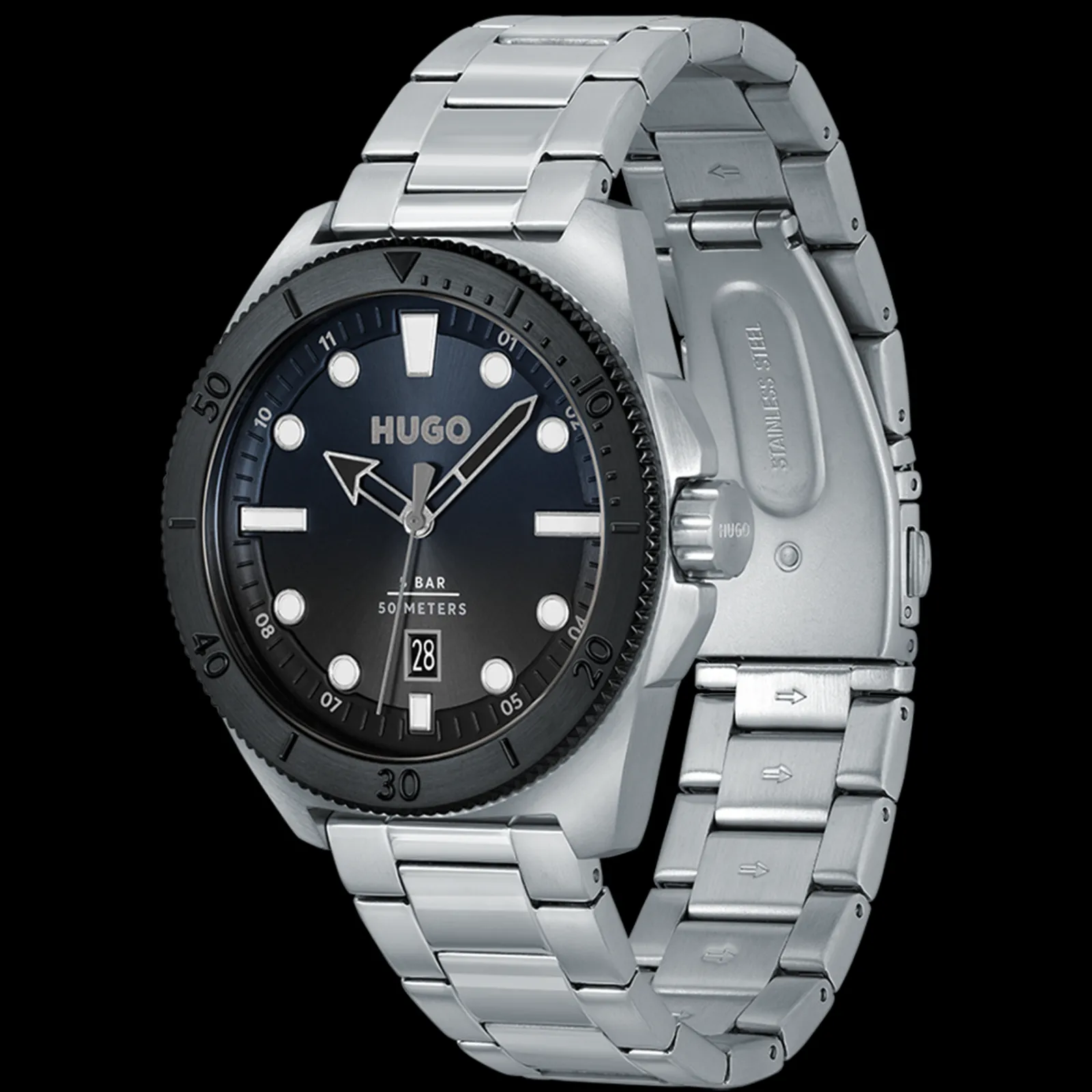 Relogio #Visit Aco Ip Preto E Azul-Hugo Flash Sale