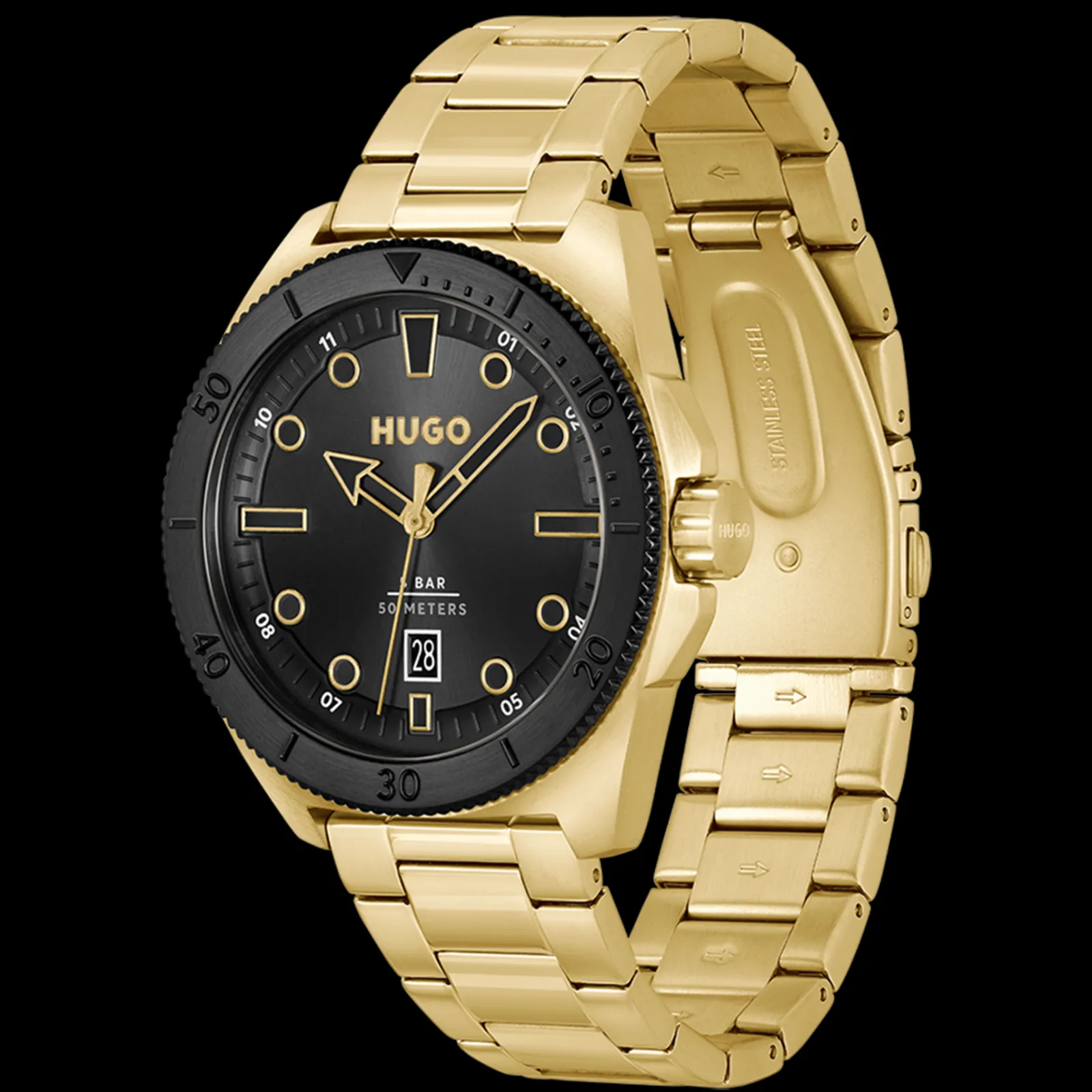 Relogio #Visit Aco Ip Preto/Cinzento E Dourado-Hugo Flash Sale